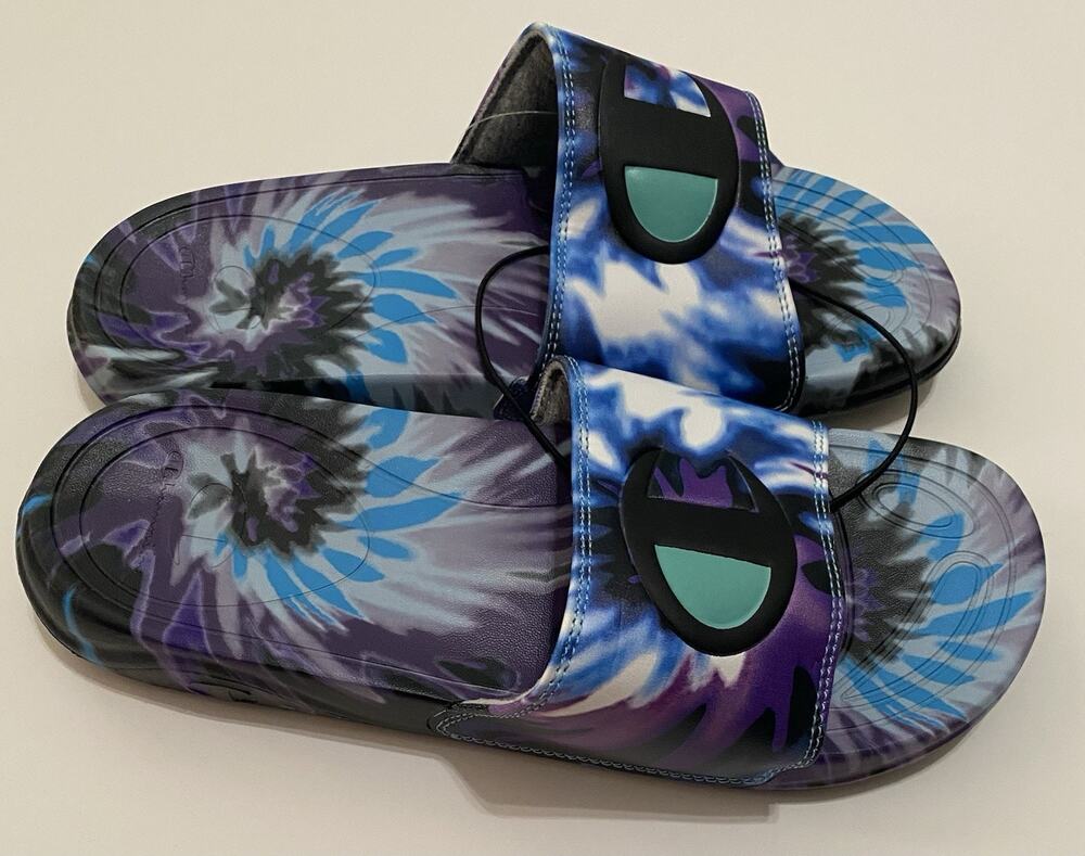 Champion Blue Purple Black Tie Dye IPO Slides Flip Flops Sandal Womens 8